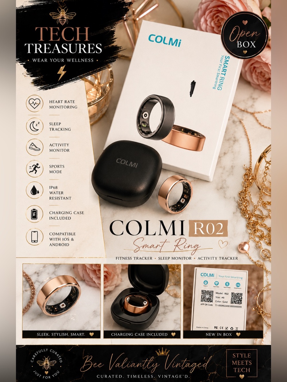 COLMI R02 Smart Ring Health & Fitness Tracker w/ Charging Case NIB